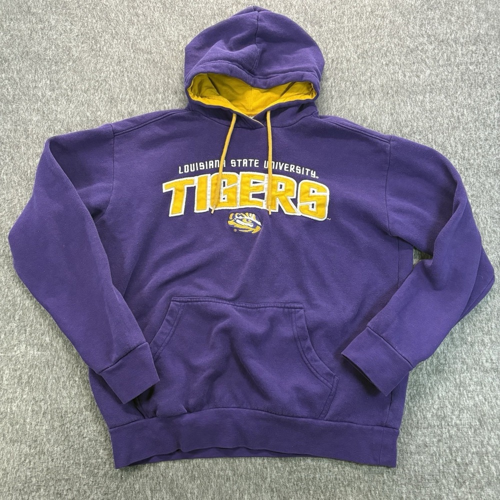 LSU Tigers Hoodie Mens Medium Purple Full Zip Spell Out Logo Sweatshirt